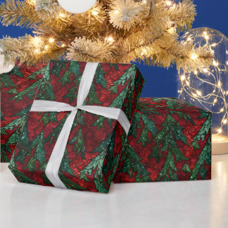 Papier Cadeau Sapin de Noël Gothique Dramatique Rouge et Vert Pa