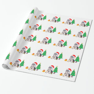 Papier Cadeau Sapin de Noël, joli chiot Yorkshire & cadeaux