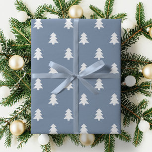 Papier Cadeau Sapin de Noël minimaliste garçon bleu Hiver