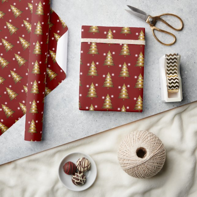 Papier Cadeau Sapin de Noël moderne rouge doré (Artisanat)