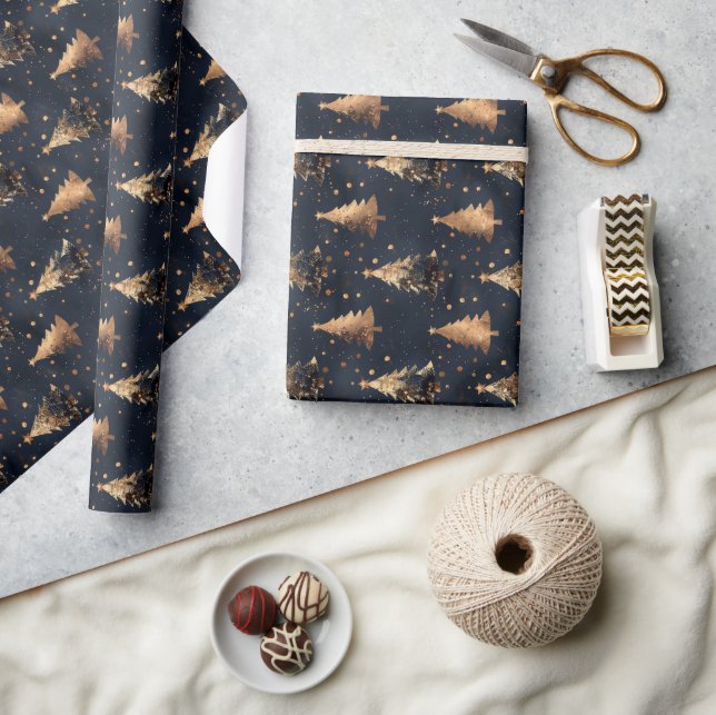 Papier Cadeau Sapin de Noël Navy & Or (Artisanat)