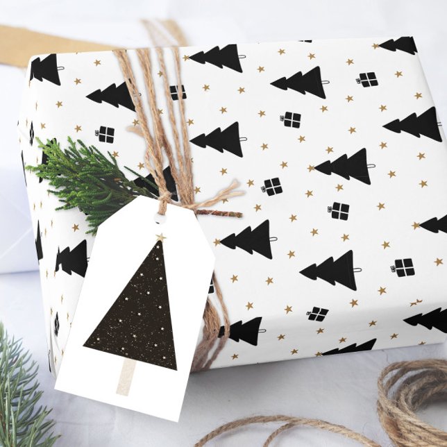 Papier Cadeau Sapin de Noël noir et blanc (Créateur téléchargé)