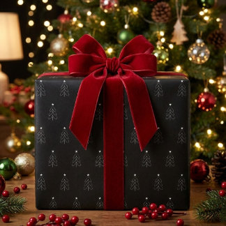 Papier Cadeau Sapin de Noël noir minimaliste moderne
