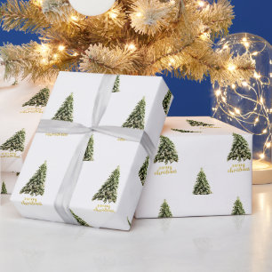 Papier Cadeau Sapin de Noël Or Joyeux Noël