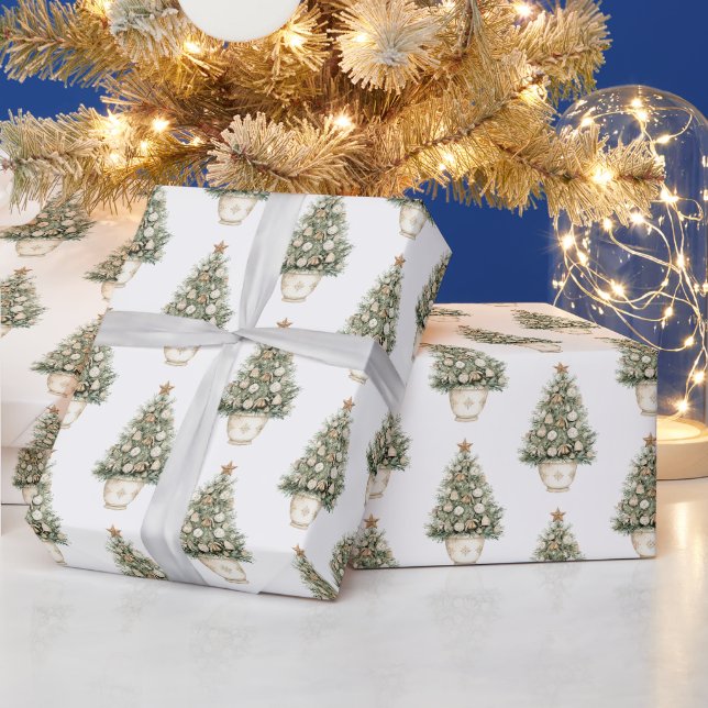 Papier Cadeau Sapin de Noël Ornement Crème (Vacances)