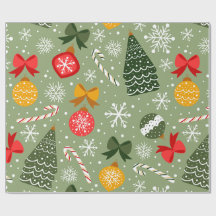 Sapin de Noël & Ornements Motif Vert Sauge