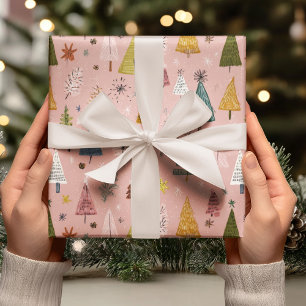 Papier Cadeau Sapin de Noël Pastel Fantaisiste