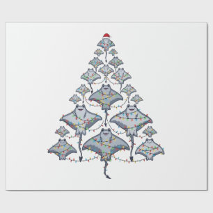Papier Cadeau Sapin de Noël raie pastenague Chapeau de Père Noël
