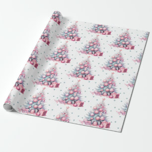 Papier Cadeau Sapin de Noël Rose Menthe Vintage