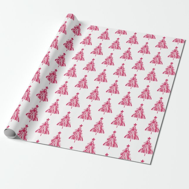 Papier Cadeau Sapin de Noël rose pour les fêtes (Déroulé)