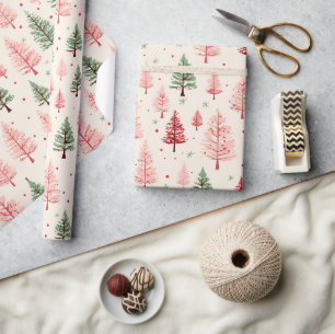 Papier Cadeau Sapin de Noël Rose Vintage