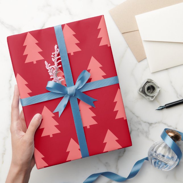 Papier Cadeau Sapin de Noël Rouge Foncé (Cadeaux)