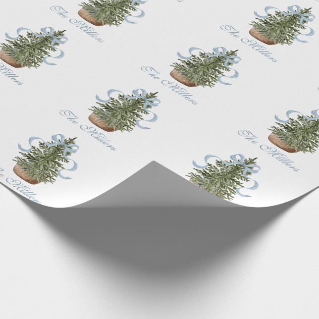 Papier Cadeau Sapin de Noël Ruban Prépa Bleu Noël (Coin)