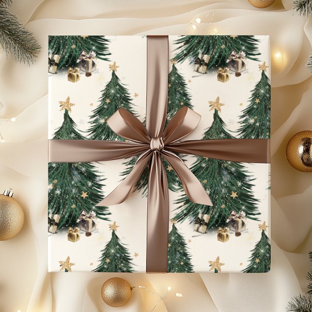Papier Cadeau Sapin de Noël scintillant doré élégant (Créateur téléchargé)