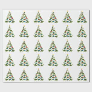 Papier Cadeau Sapin de Noël Tortue Marine Chapeau de Père Noël N