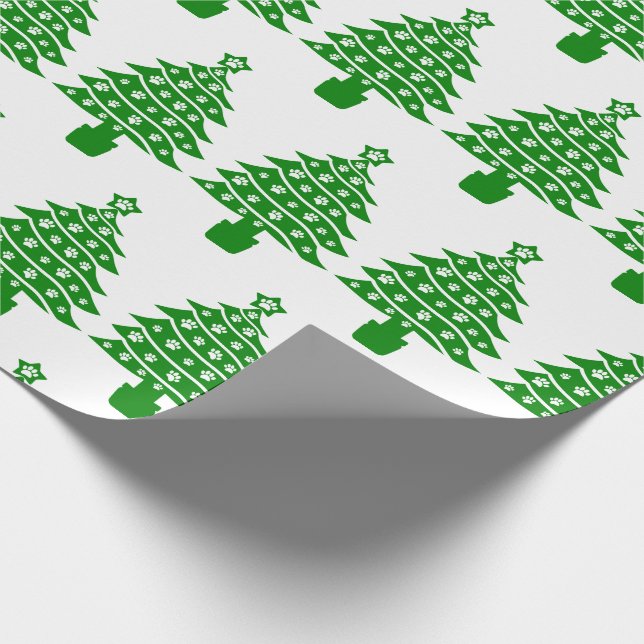 Papier Cadeau Sapin de Noël vert empreinte de patte de chien (Coin)