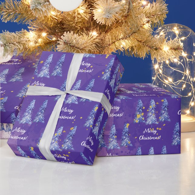 Papier Cadeau Sapin de Noël Violet Flocons d'Or (Vacances)