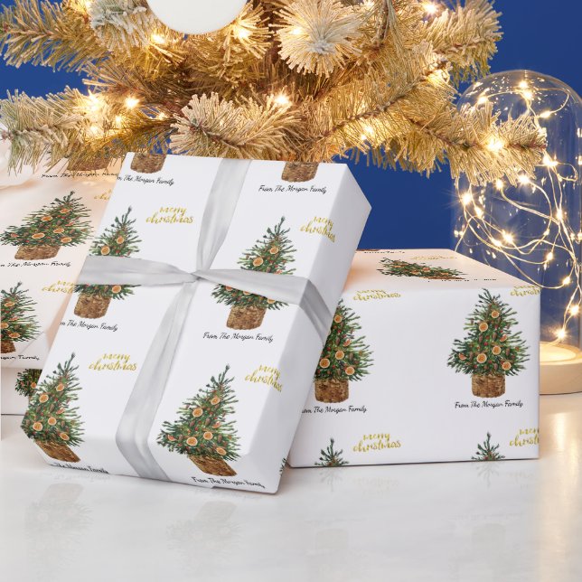 Papier Cadeau Sapin,Orange Joyeux Noël (Vacances)