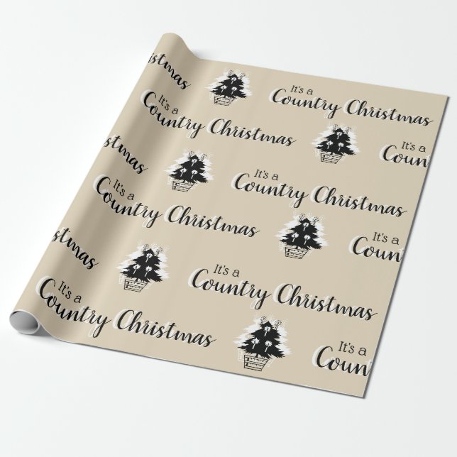 Papier Cadeau Sapins de Noël de campagne Beige Rustique (Déroulé)