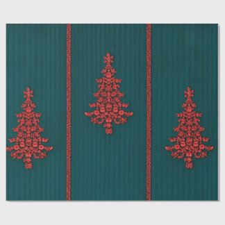 Papier Cadeau Sapins de Noël en cristal sarcelle et rouge