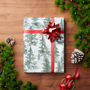 Papier Cadeau Sapins de Noël enneigés