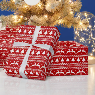 Papier Cadeau Sapins de Noël et rennes de pull moche