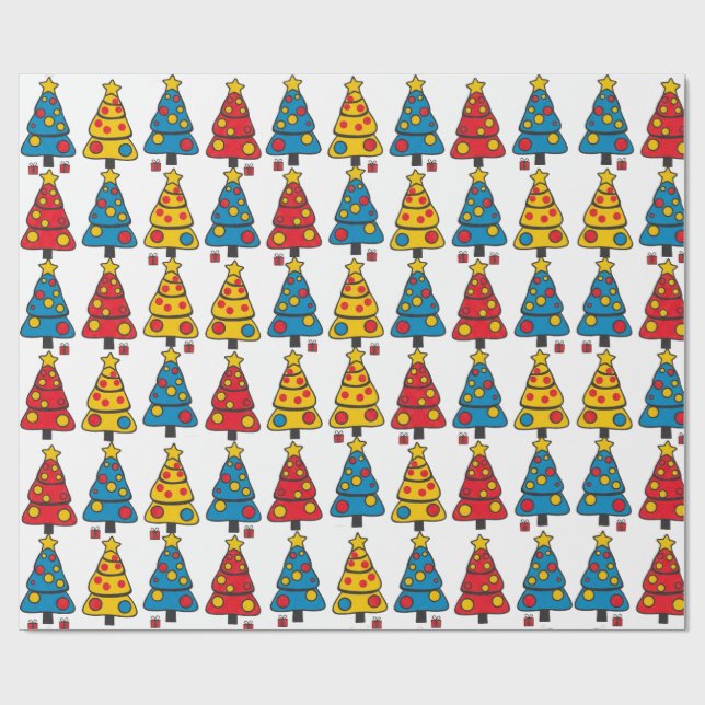 Papier Cadeau Sapins de Noël fantaisistes (Plat)
