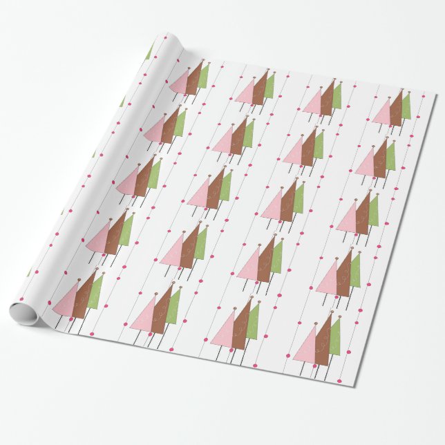 Papier Cadeau Sapins de Noël Fantaisistes (Déroulé)