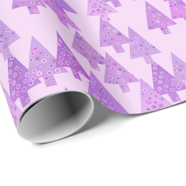 Papier Cadeau sapins de Noël, fleurs, impression moderne de lava (Coin rond)