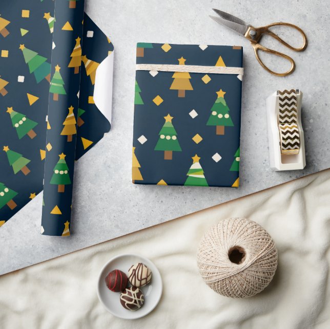 Papier Cadeau Sapins de Noël géométriques  (Artisanat)