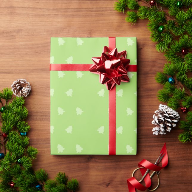 Papier Cadeau Sapins de Noël modernes motif vert (Cadeau de vacances)
