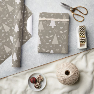 Papier Cadeau Sapins de Noël Modernes Taupe