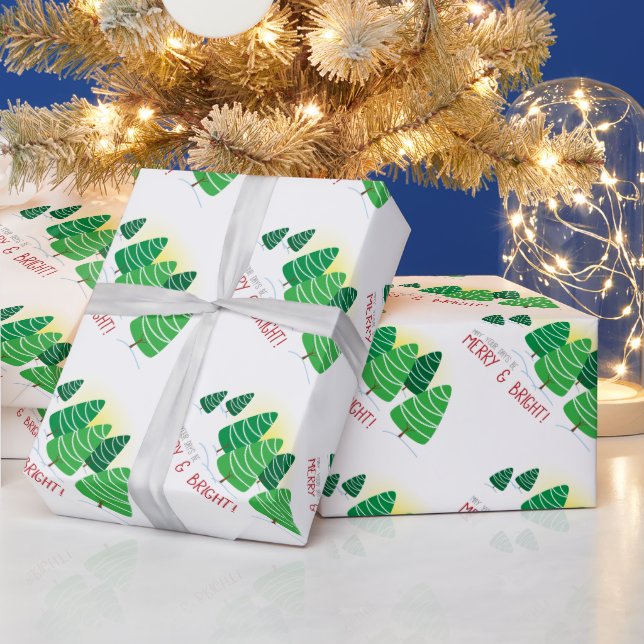 Papier Cadeau Sapins de Noël & Perles Blanches Noël (Vacances)