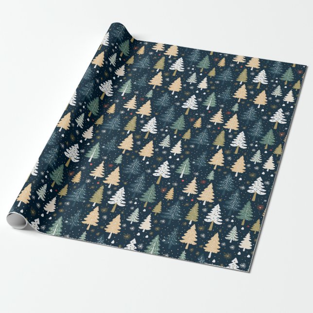 Papier Cadeau Sapins de Noël Rétro (Déroulé)