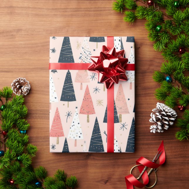 Papier Cadeau Sapins de Noël Rose Noir  (Cadeau de vacances)