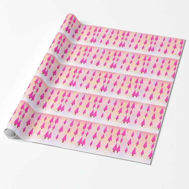 Papier Cadeau Sapins de Noël roses (Déroulé)