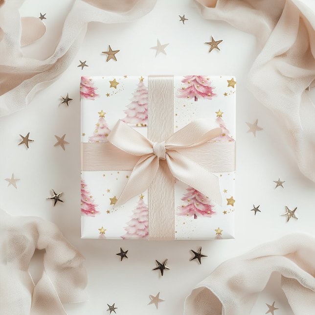 Papier Cadeau Sapins de Noël roses (Pink Christmas Tree Gift Wrap Paper)