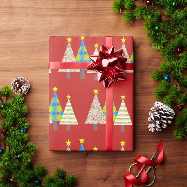 Papier Cadeau Sapins de Noël Rouges Cadeau (Cadeau de vacances)