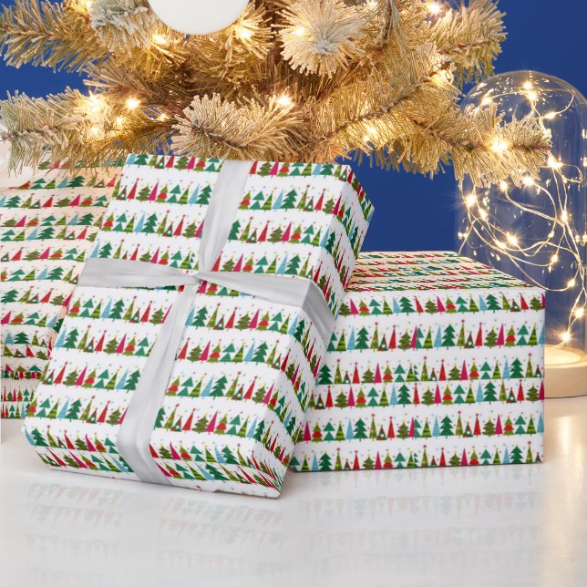 Papier Cadeau Sapins de Noël rouges et verts (Vacances)