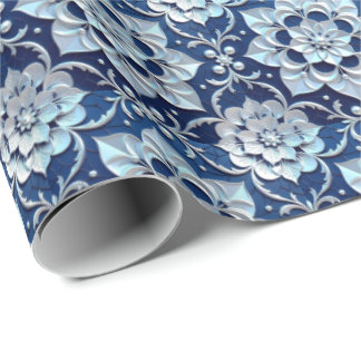 Papier Cadeau Sapphire Pearl Silver Blue avec Scrollwork Cadeau