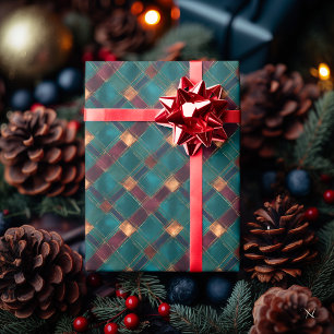 Papier Cadeau Sarcelle et Bordeaux à Carreaux – Élégantes Fêtes