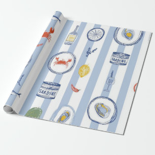 Papier Cadeau Sardine de fruits de mer méditerranéens motif rayu