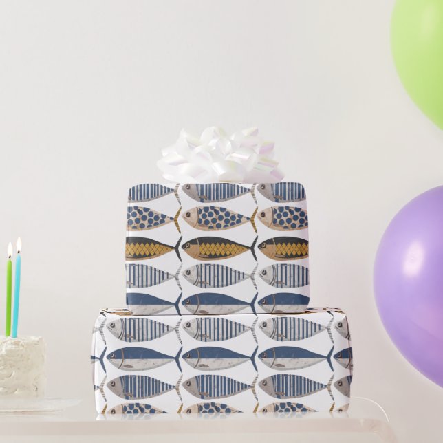 Papier Cadeau Sardines Retro vintages, Pêcheur (Cadeaux de fête)