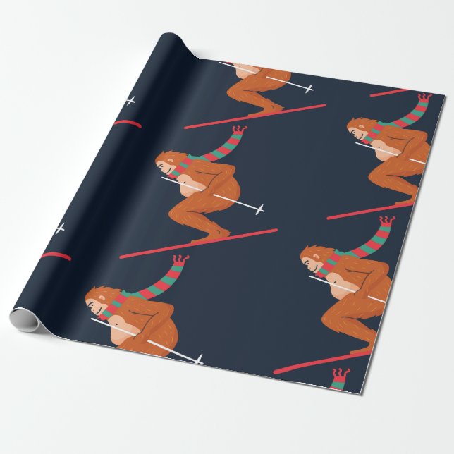 Papier Cadeau sasquatch de noël bigfoot yeti ski (Déroulé)