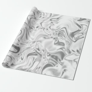 Papier Cadeau Satin argenté liquide, effet marbré, spirale mé