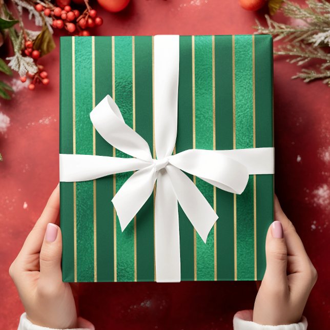 Papier Cadeau Satin Shimmer vert Satin rayé Noël (Créateur téléchargé)