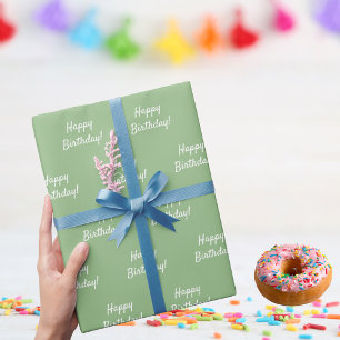 Papier Cadeau Sauge d'anniversaire vert blanc