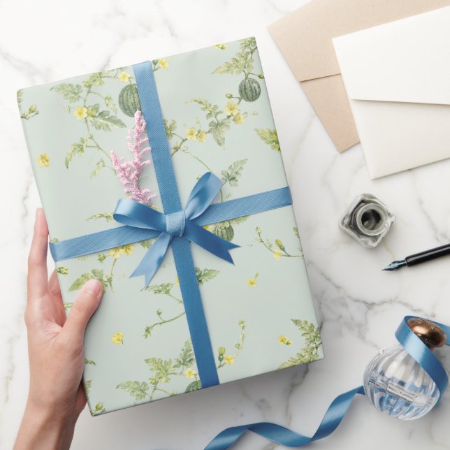 Papier Cadeau Sauge Douce Mini Pastèque Botanique Aquarelle (Cadeaux)