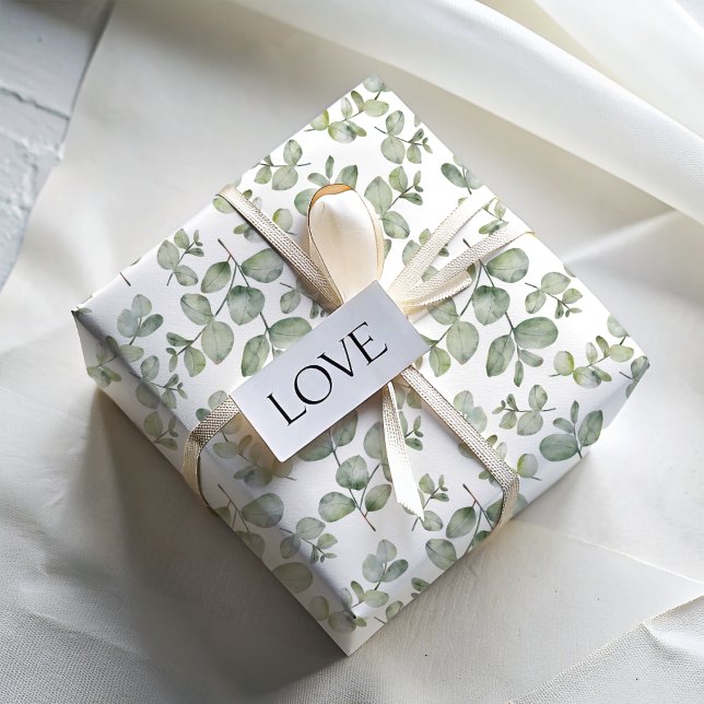 Papier Cadeau Sauge Verte Rustique Eucalyptus Aquarelle (Créateur téléchargé)