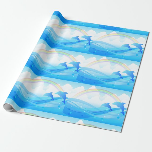 Papier Cadeau Sauts de dauphins bleus (Déroulé)